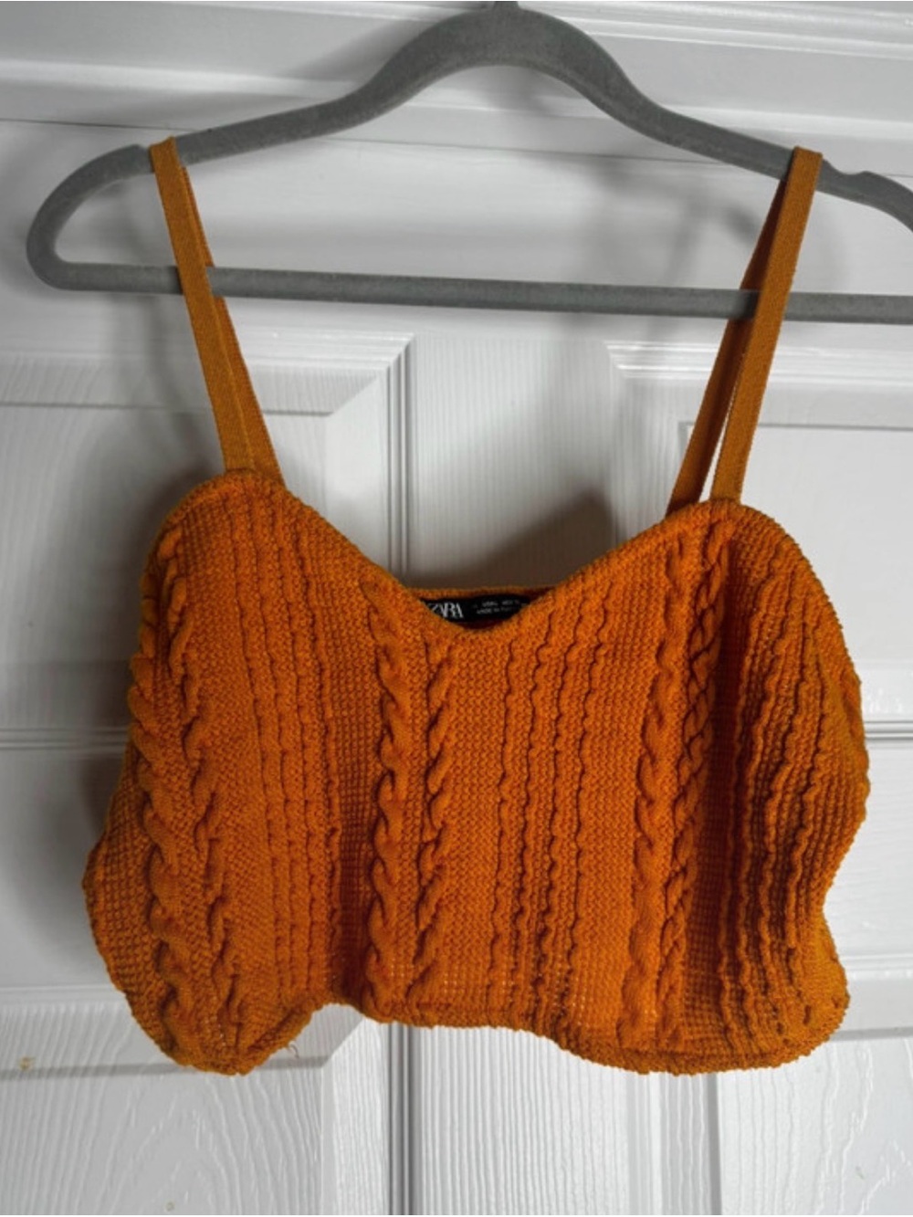 Zara Orange Cable-Knit Cropped Camisole